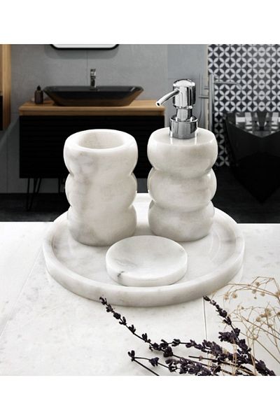 ege gross Decorative Marble Serrated 4 Piece Bathroom Set Set