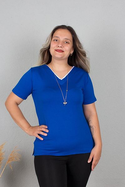 Truva XXL White Piping Colorful Plus Size Blouse - B115