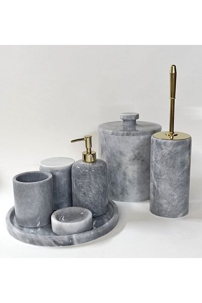ege gross Decorative Gray Marble Gold Detailed 7-Piece Bathroom Set Set