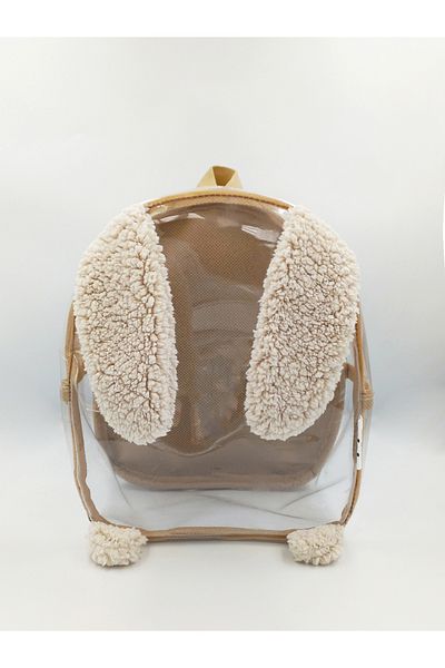 migie 0-6 Years Old Beige Rabbit Patterned Transparent Kindergarten - Casual School Backpack