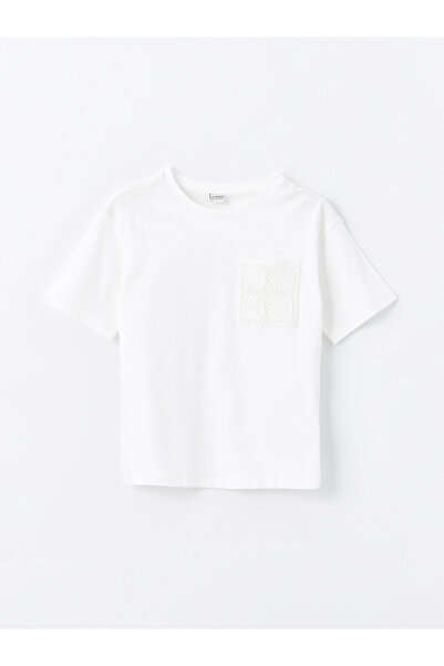 LC Waikiki Tricou LCW pentru fetiță, cu detaliu din dantelă, cu decolteu rotund