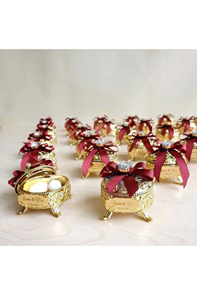 Mekece Nikah Şekeri Söz Nişan Düğün Hediyeliği Pleksi Etiketli Gold Ayaklı Pl...