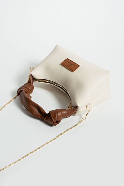 ESTUTE Kadın Soft Deri Düğüm Detaylı Kulplu Zincir Askılı Mini El Omuz Baget ...