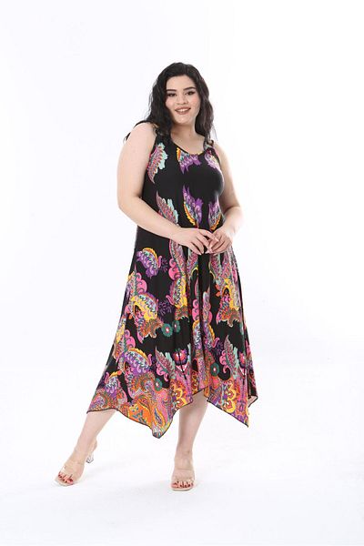mezura tekstil Plus Size Asymmetric Cut Summer Combed Cotton Skirt Dress