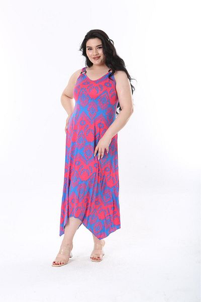mezura tekstil Plus Size Asymmetric Cut Summer Combed Cotton Skirt Dress