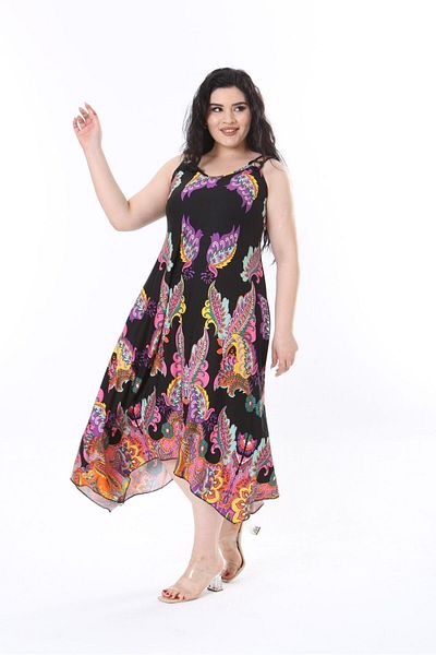 mezura tekstil Plus Size Asymmetric Cut Summer Combed Cotton Skirt Dress