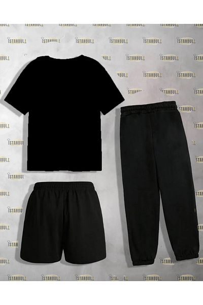 aynewmoda Printed Striped T-shirt and Shorts Tracksuit Set