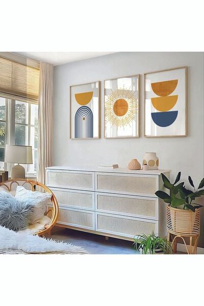 woodhomeworks Ahşap Çerçeveli 3'lü Soyut Tablo qmrc