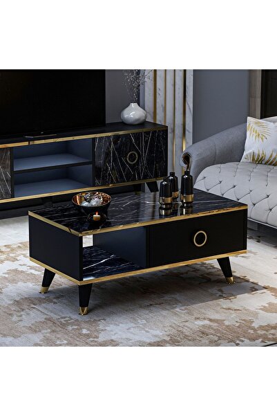 Betroya Sophia Orta Sehpa - Siyah / Mermer