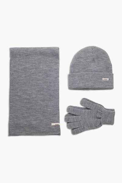 hateko Light Gray Camisole Beanie Gloves Gift Set - Scarf & Beanie & Gloves Set