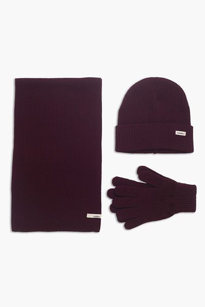 hateko Σετ δώρου Claret Red Kaşkol Beanie Gloves - Σετ κασκόλ & Beanie & Glove