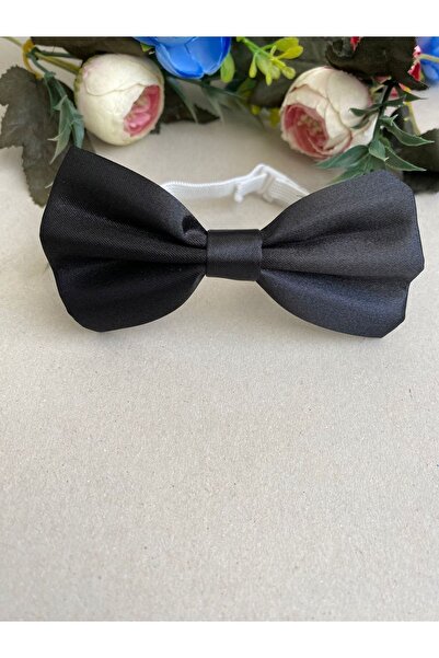 ÖZÖZ BEBE ربطة عنق سوداء من الساتان للأولاد مع مطاط قابل للتعديل