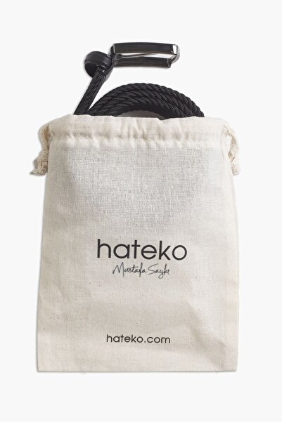 hateko Men's Black Genuine Leather Detailed Elastic Knitted Belt