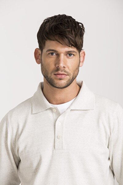 hateko Ανδρικό πλεκτό με γιακά πόλο σε γκρι σπασμένο μαλλί