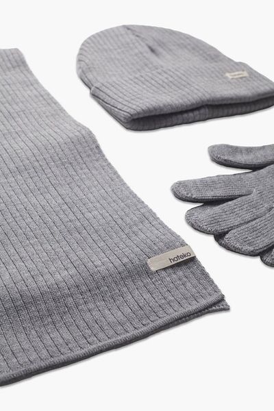 hateko Light Gray Camisole Beanie Gloves Gift Set - Scarf & Beanie & Gloves Set