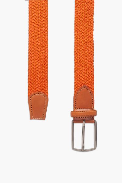 hateko Men's Orange Genuine Leather Detailed Elastic Knitted Belt