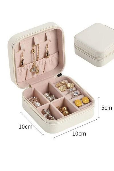 Ecrou Cutie de accesorii pentru bijuterii tip călătorie bej - cu fermoar, 10x10x5 cm