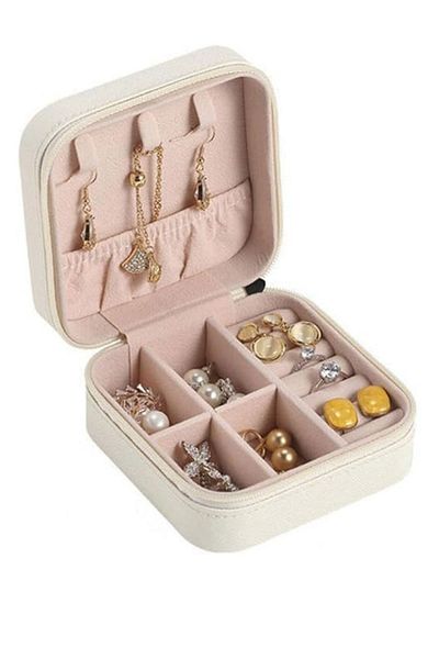 Ecrou Cutie de accesorii pentru bijuterii tip călătorie bej - cu fermoar, 10x10x5 cm