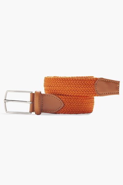 hateko Men's Orange Genuine Leather Detailed Elastic Knitted Belt