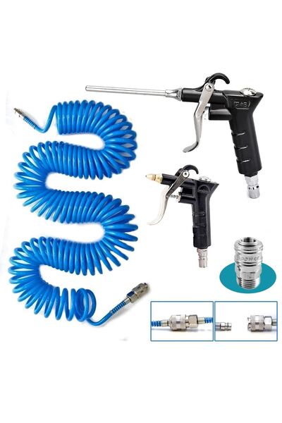 PROXTECH Kompresör Spiral Hava Hortumu 8 mm 15 m Hava Jakı Hava Tabancası Recor 3 Pcs Seti