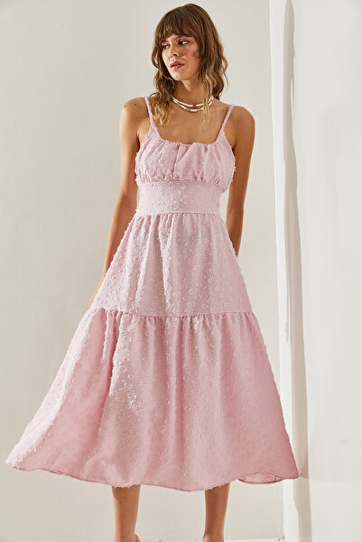 Bianco Lucci Kadın İnce Baskılı Askılı Kat Kat Dokuma 5616 Elbise 60251366