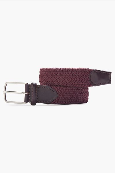 hateko Men's Burgundy Genuine Leather Detailed Elastic Knitted Belt