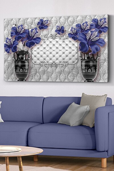 Evinemoda Srebrno lišće, ljubičasti cvet, platno - Slika na platnu