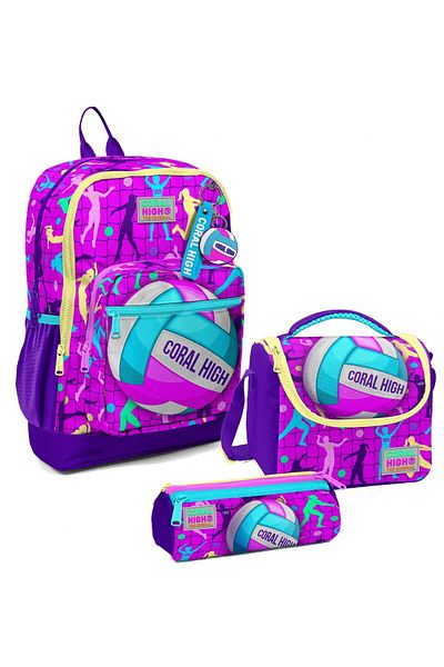 Coral High Set ghiozdan pentru școală primară de volei roz violet pentru fete - triplu