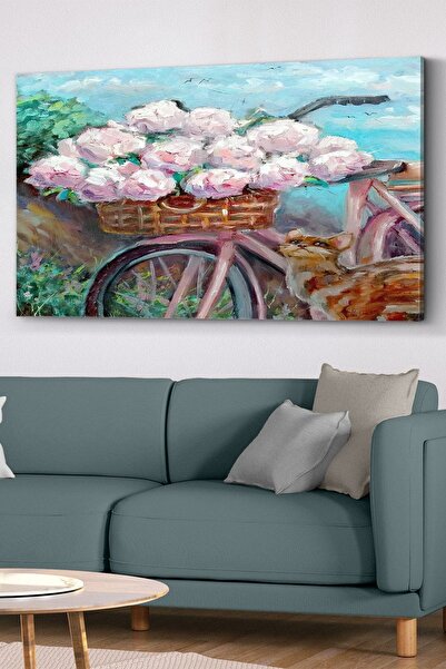 Evinemoda Crtanje bicikla i cveća na platnu - Slika na platnu