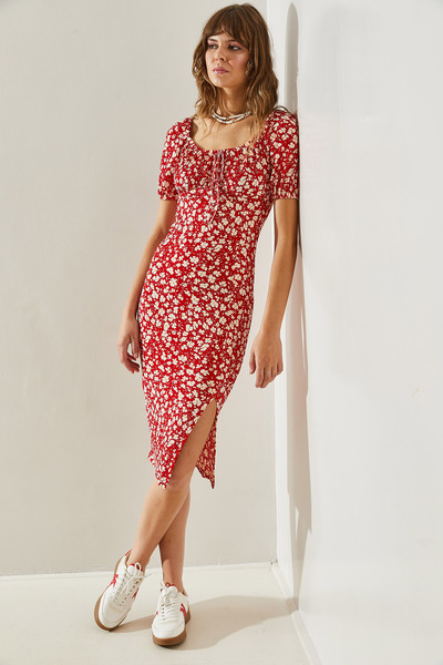 Bianco Lucci Φόρεμα με καρπούζι με μοτίβο Daisy - Λεπτομέρεια με σκίσιμο,60251371