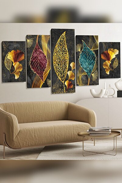 Evinemoda Renkli Yapraklar 5 Parça Kanvas - Canvas Tablo