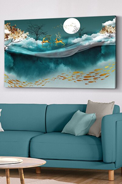 Evinemoda Geyikler Balıklar Kanvas - Canvas Tablo