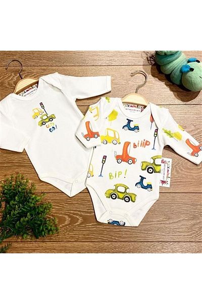 Renkli Puset 2-Piece Baby Boy Long Sleeve Bodysuit Set Cars