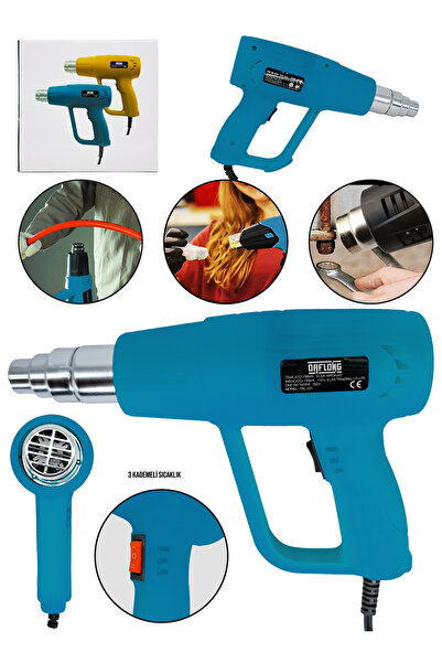 DAFLONG Darbeye Dayanıklı Bakır Sargılı Rezistans 2kademeli Sıcak Hava Tabancası Isı Makina-MAVI