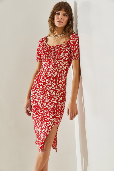 Bianco Lucci Φόρεμα με καρπούζι με μοτίβο Daisy - Λεπτομέρεια με σκίσιμο,60251371