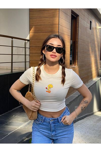 Jose Clothing Γυναικεία εμπριμέ Crop Top Μπλούζα