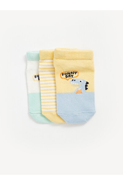 LC Waikiki LCW Printed 3-Piece Booties Socks Set for Baby Boy
