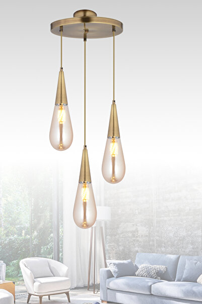 RONİSU AYDINLATMA Sezgi 3'Lü Sarkıt Camlı Avize