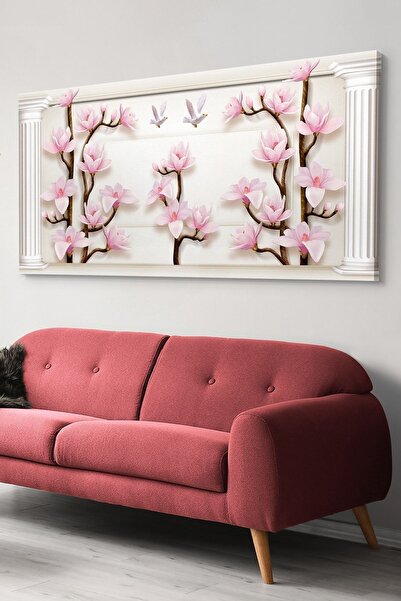 Evinemoda Slika na platnu sa ružičastim cvetom i golubom