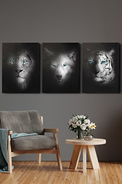 Evinemoda Lion Tiger Wolf 3 Piece Canvas - Πίνακας σε καμβά