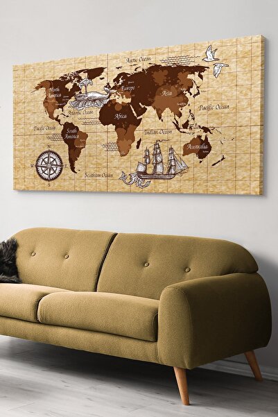 Evinemoda Dünya Haritası Tek Parça Kanvas Canvas Tablo