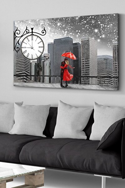 Evinemoda Sevgiililer Saatli Kanvas - Canvas Tablo