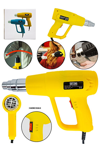 DAFLONG Darbeye Dayanıklı Bakır Sargılı Rezistans 2kademeli Sıcak Hava Tabancası Isı Makina-SARI