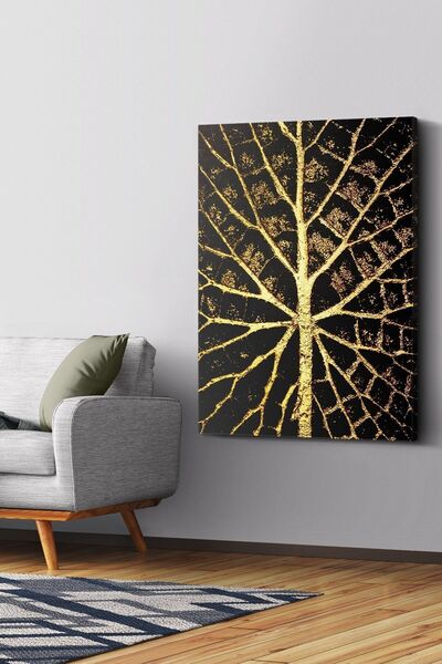 Evinemoda Gold Yaprak Kanvas Tablo