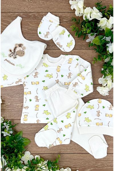 PATSAN Newborn Baby 5 Piece Hospital Discharge Set - Organic Cotton, Cute Zebra
