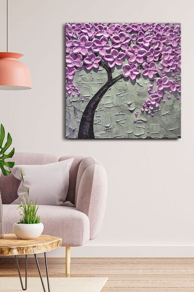 Evinemoda Renkli Yapraklı Ağaç Tek Parça Kare Kanvas - Canvas Tablo