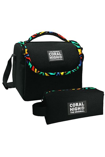 Coral High Set cutie de prânz termoizolantă cu model graffiti negru și suport pentru stilou pentru băiat