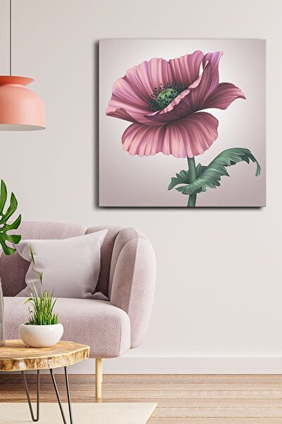 Evinemoda Розов мак цвете от едно парче квадратно платно - картина на платно