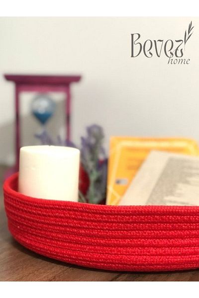 BEVEZ HOME Red Jute Wicker Basket - Hand Woven, Multi-Purpose, Bathroom and Kitchen Organizer, 30X7