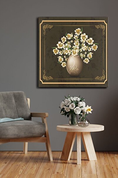 Evinemoda Vazoda Çiçek Tek Parça Kare Kanvas - Canvas Tablo